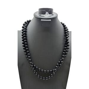 Vintage 52" Approximately 10mm Black Glass Knotted Bead No Clasp Strand Necklace